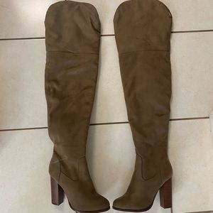 Women’s Thigh High Faux Suede Tan Boots